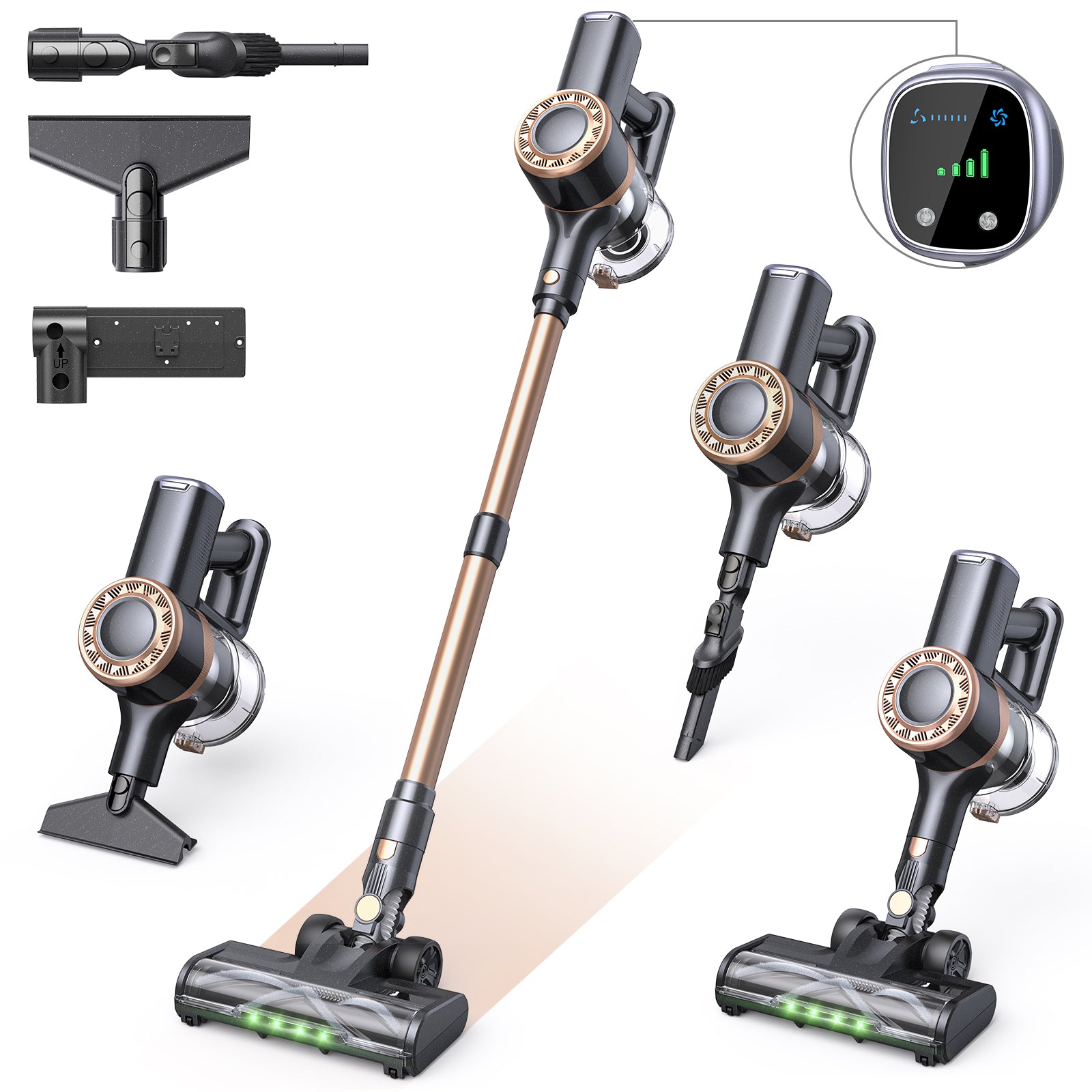 Lubluelu P2 Aspirateur sans fil à batterie, 30 kPa, Brosse anti-emmêlement, Éclairage vert amélioré, Autoportant, Pour poils d'animaux, tapis et sols durs