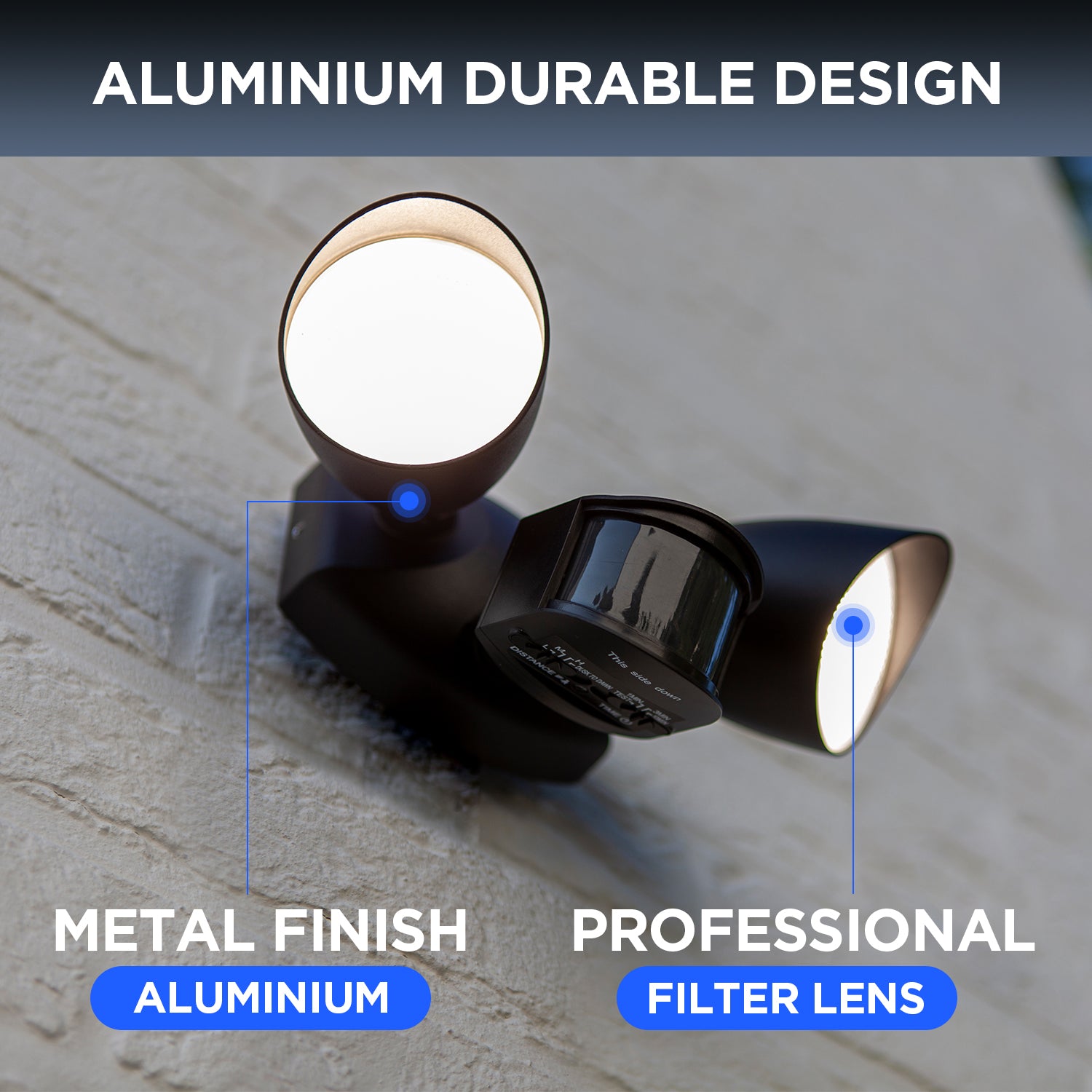 Projecteur de Sécurité LED LUTEC 20W 1700LM 4000K avec Capteur – Double Tête Intégrée pour Extérieur, Terrasse, Jardin, Cour – Noir