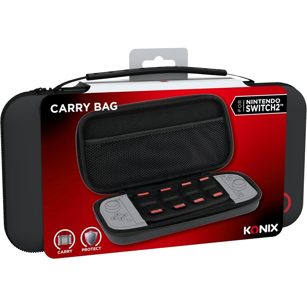 Konix Housse de protection et transport Carry Bag console Nintendo Switch 2 - Filet rangement accessoires - 8 compartiments jeux - Noir