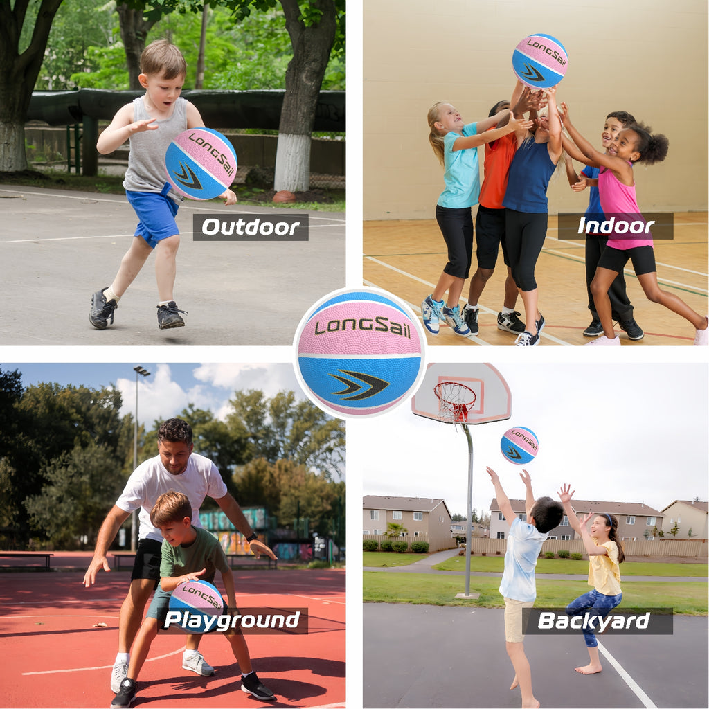 LONGSAIL Ballon de basketball en caoutchouc haute qualité rose/bleu clair - Taille 4
