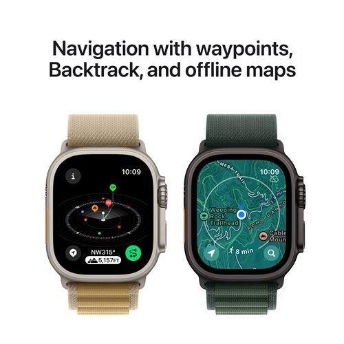 Apple Watch Ultra 2 GPS + Cellular, boîtier en titane noir, bracelet Alpine vert, taille M