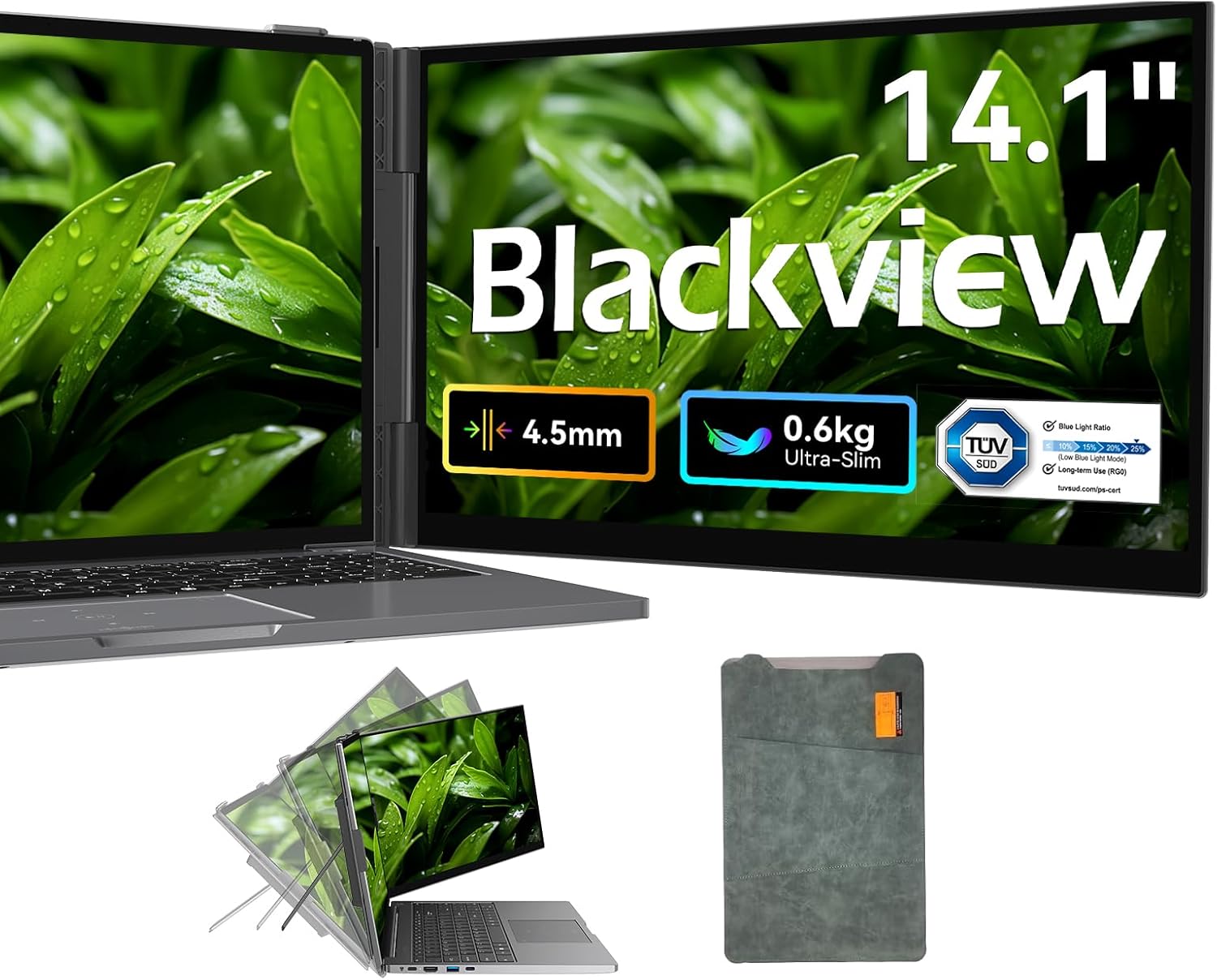 Blackview SCM6 Écran moniteur pour ordinateur portable 13"-17", 600 g, 4,5 mm, FHD IPS 14" avec protection des yeux, support intégré, Plug & Play pour Mac/Windows/Android