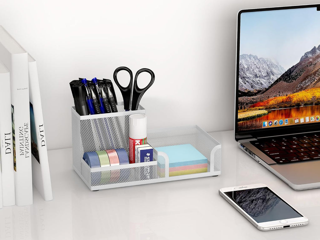 Senhoglb Organisateur de bureau en maille pour stylos, Blanc