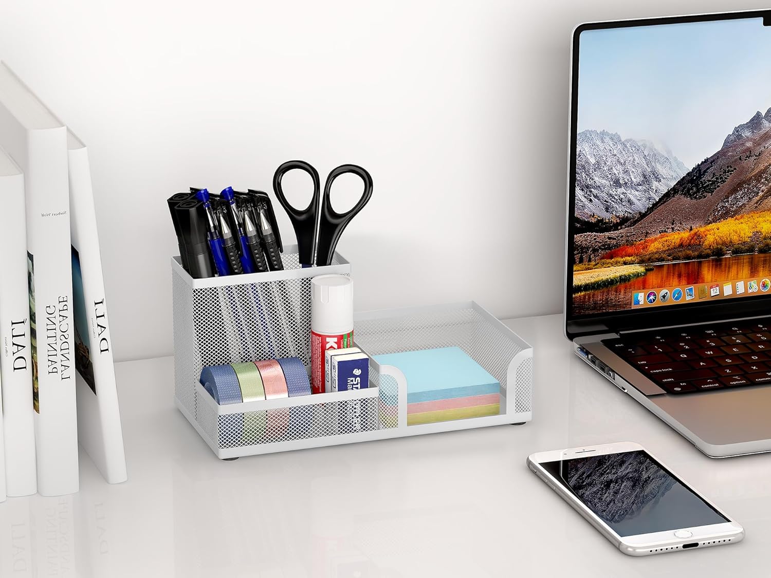 Senhoglb Organisateur de bureau en maille pour stylos, Blanc
