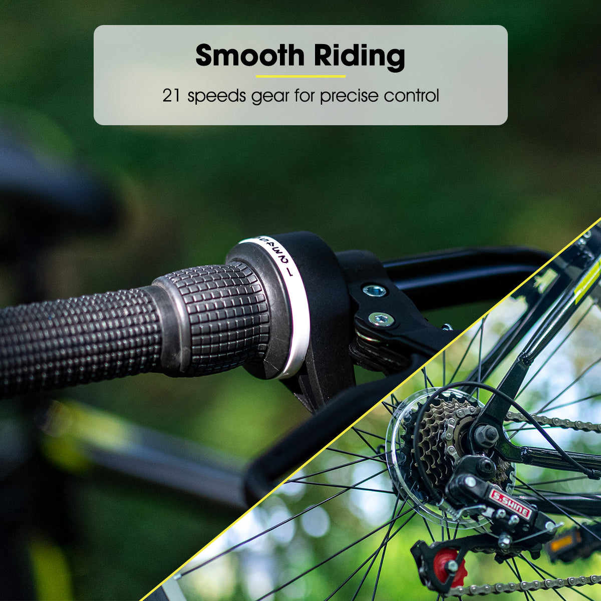 BAMCBASE Sprague, Vélo tout-terrain adulte 21 vitesses, cadre en acier haute résistance, vélo VTT de cyclisme sportif pour hommes et femmes, Noir, 26 pouces