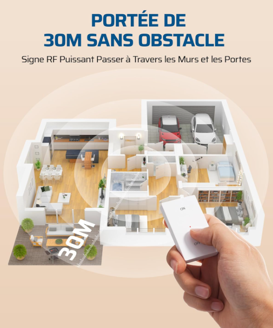 DEWENWILS Ensemble d'interrupteurs d'éclairage sans fil, Magnétique amovible, 230 V, Portée 30 m, Aucun câblage requis