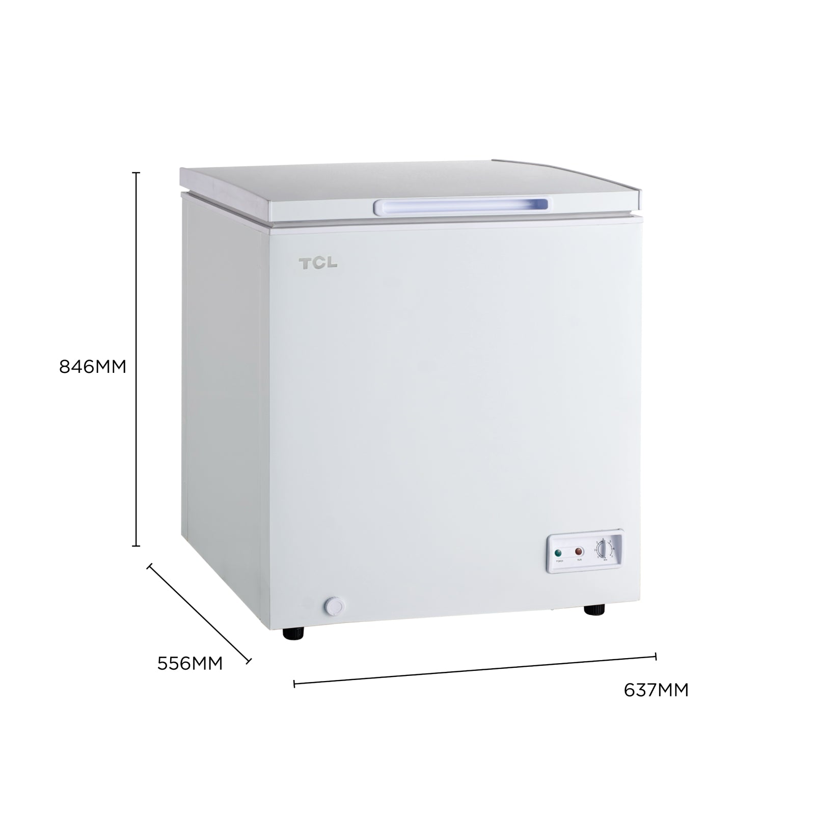 TCL CF182EWE0FR Congélateur 140 L, panier de rangement inclus, couvercle à équilibrage par contrepoids, convient pour diverses applications, thermostat réglable, pieds réglables