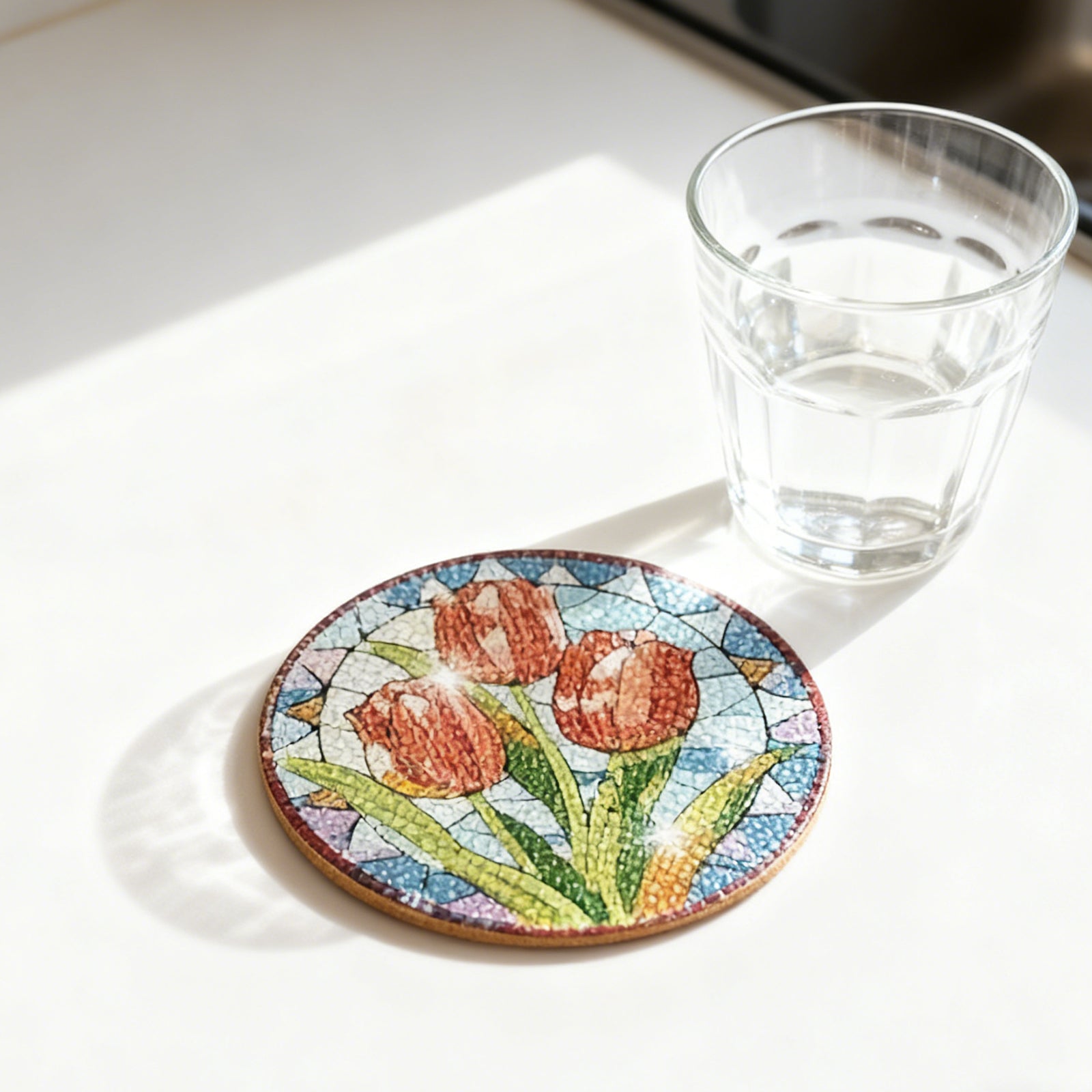 Ju7cer Ensemble de sous-verres de peinture au diamant 5D à perçage complet 8 pièces - Art floral au diamant | Cadeau de bricolage de pierres précieuses 4 × 4 pouces (10 × 10 cm)