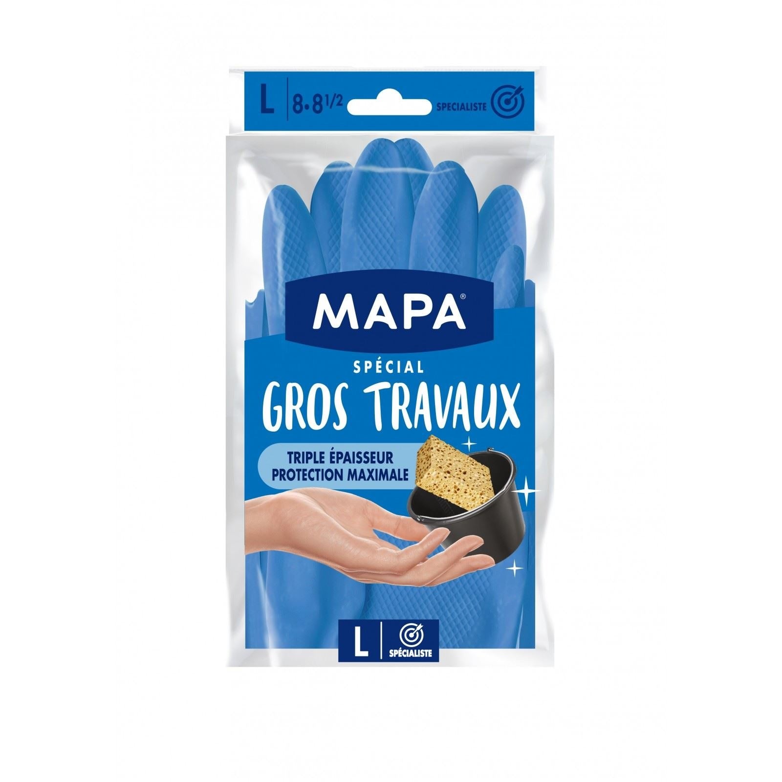 MAPA Gants spécial travaux lourds latex triple épaisseur doublés coton Taille L 1 paire