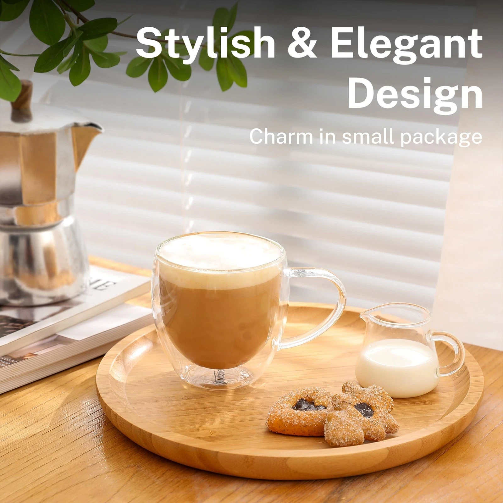 Lot de 2 Tasses à Café en Verre Double Paroi avec Anse, 250ml Verre Transparent Isotherme pour Boissons Chaudes et Froides, Latte, Cappuccino