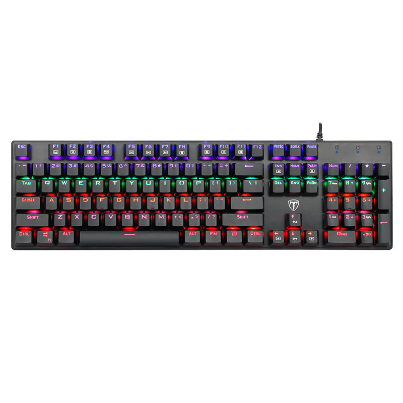 Clavier mécanique filaire 100 % ET, disposition QWERTY US, clavier filaire USB ultra-fin à rétroéclairage LED à 104 touches avec switch bleu