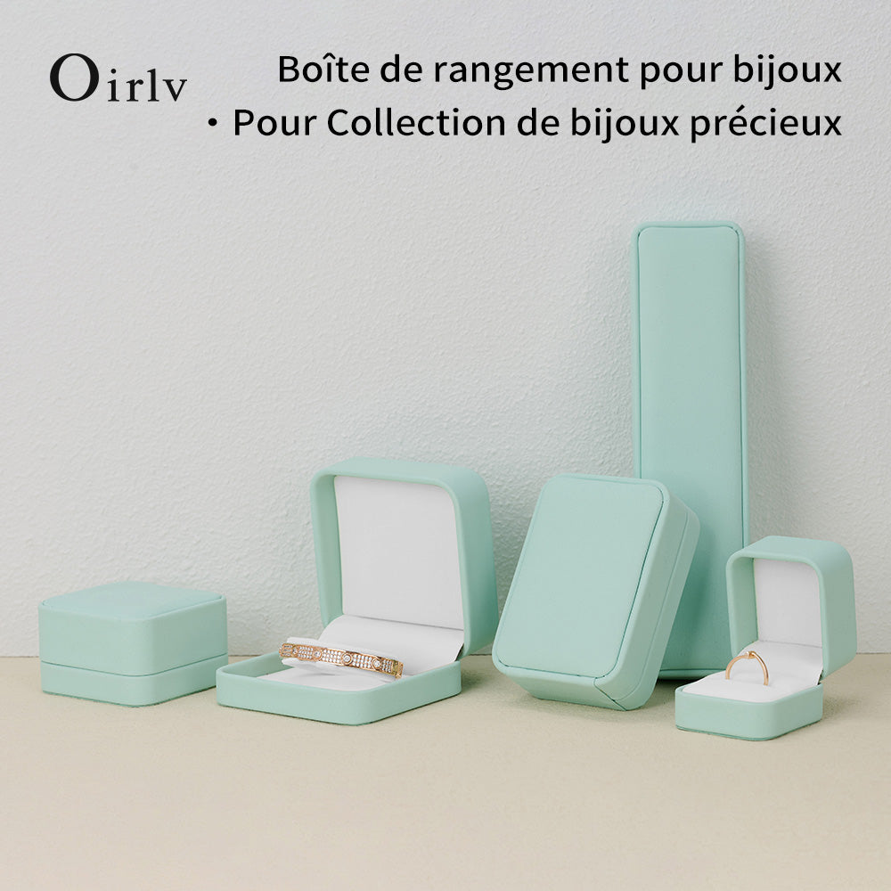 Oirlv Boîte à bague en cuir PU, Boîte à bijoux vert clair pour boucles d’oreilles, collier et bracelet, Boîte cadeau, Boîte d’emballage cadeau pour demande en mariage et anniversaire