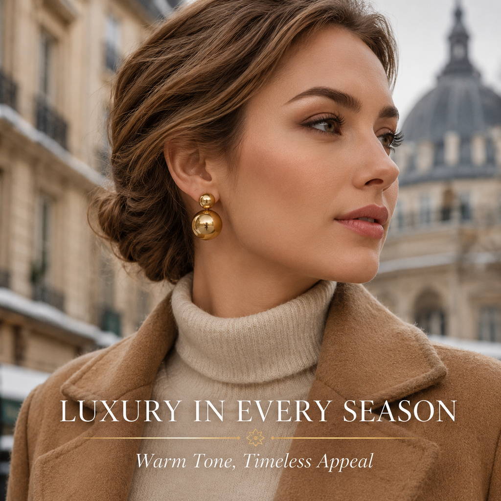 VoxorAI Boucles d'oreilles classiques à double perle dorées avec deux perles des deux côtés, luxe léger, haute couture, nouveautés de niche 6 mm et 14 mm