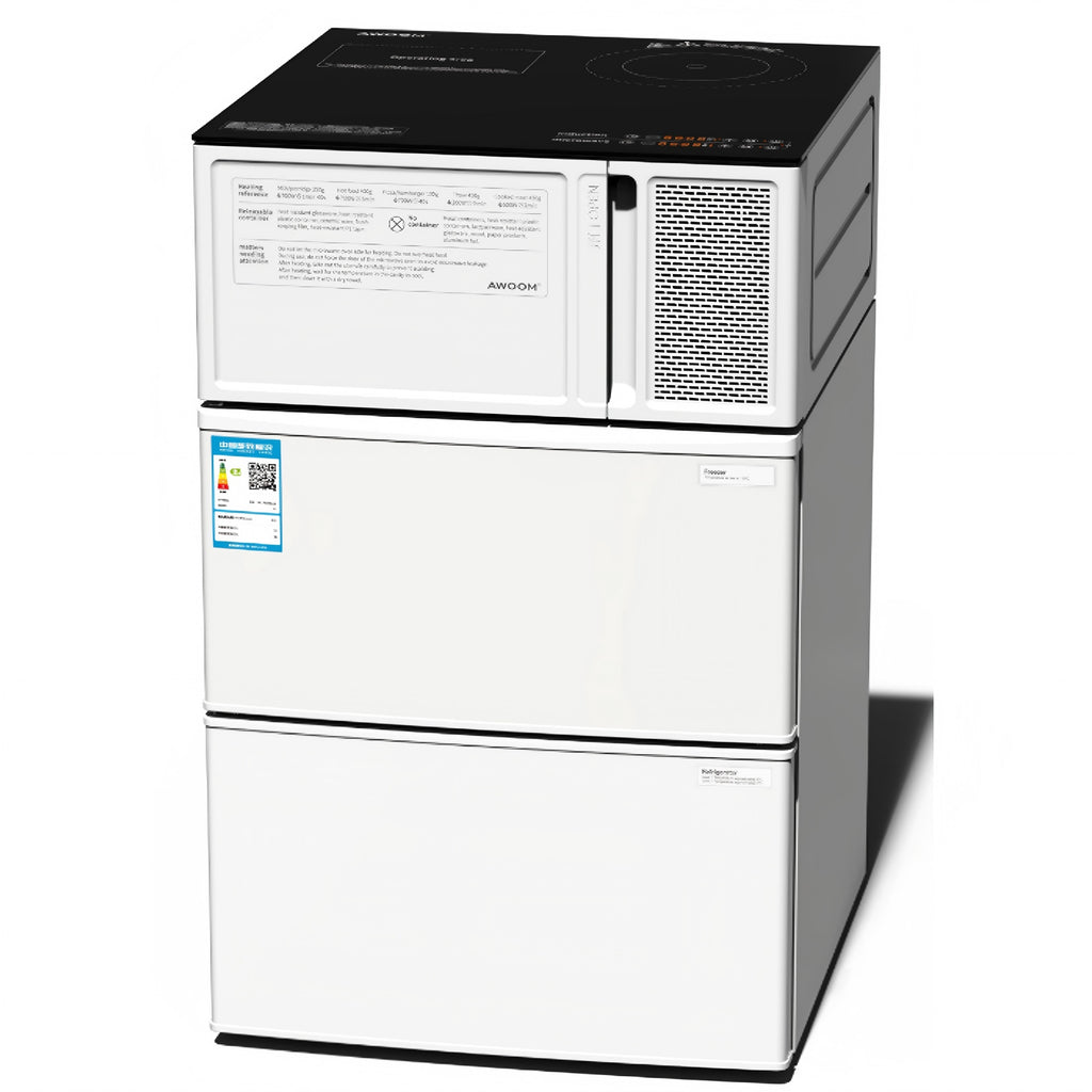 AWOOM Mini cuisine 4-en-1 550*587*900 mm, four à micro-ondes multifonction, cuisinière à induction et réfrigérateur, 220 V/2000 W, un ensemble de quatre appareils
