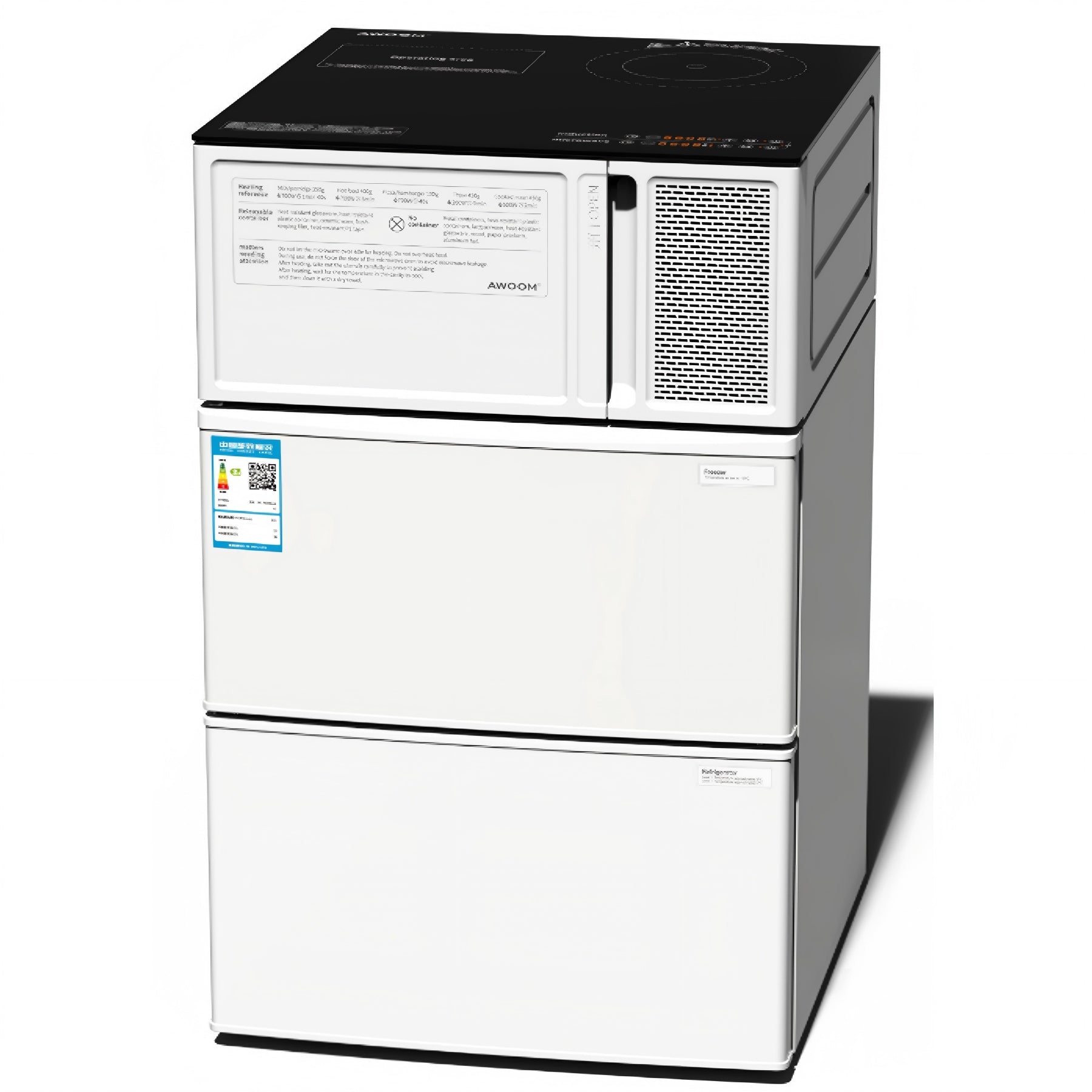 AWOOM Mini cuisine 4-en-1 550*587*900 mm, four à micro-ondes multifonction, cuisinière à induction et réfrigérateur, 220 V/2000 W, un ensemble de quatre appareils