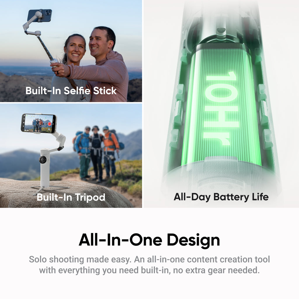 Insta360 Flow 2 Blanc - Stabilisateur pour smartphone pliable avec IA, suivi IA et multi-personnes, trépied/perche à selfie intégrés, télécommande, compatible iPhone/Android, voyage