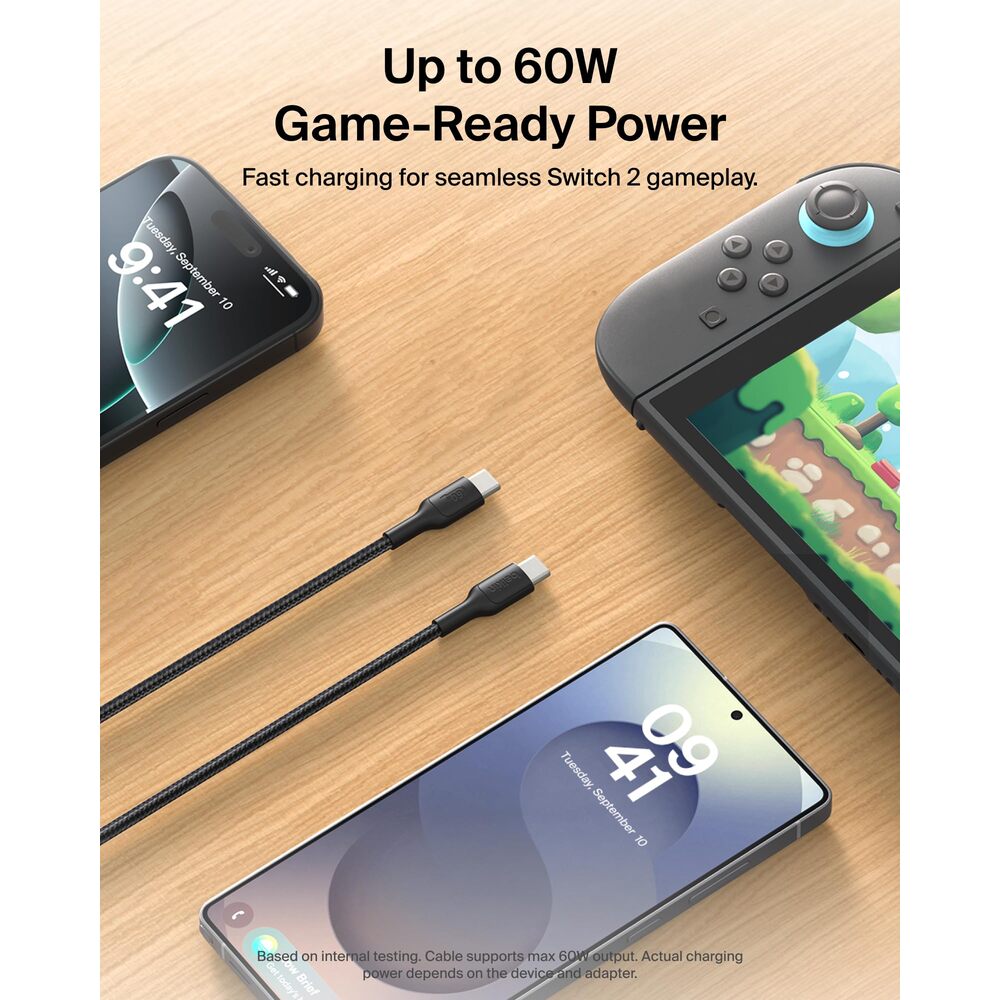 Belkin Gaming câble tressé USB-C vers USB-C 60 W - 2 m