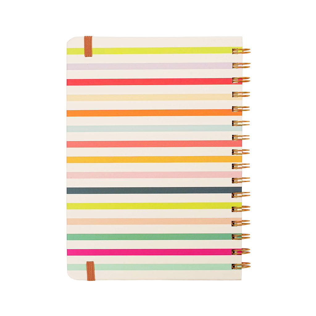 Jubiluu Carnet ligné A5 à spirale et couverture rigide - 96 feuilles (papier offset 100 g), avec élastique - Journal ligné crème classique pour écriture, école, bureau et cadeaux - Rayures arc-en-ciel