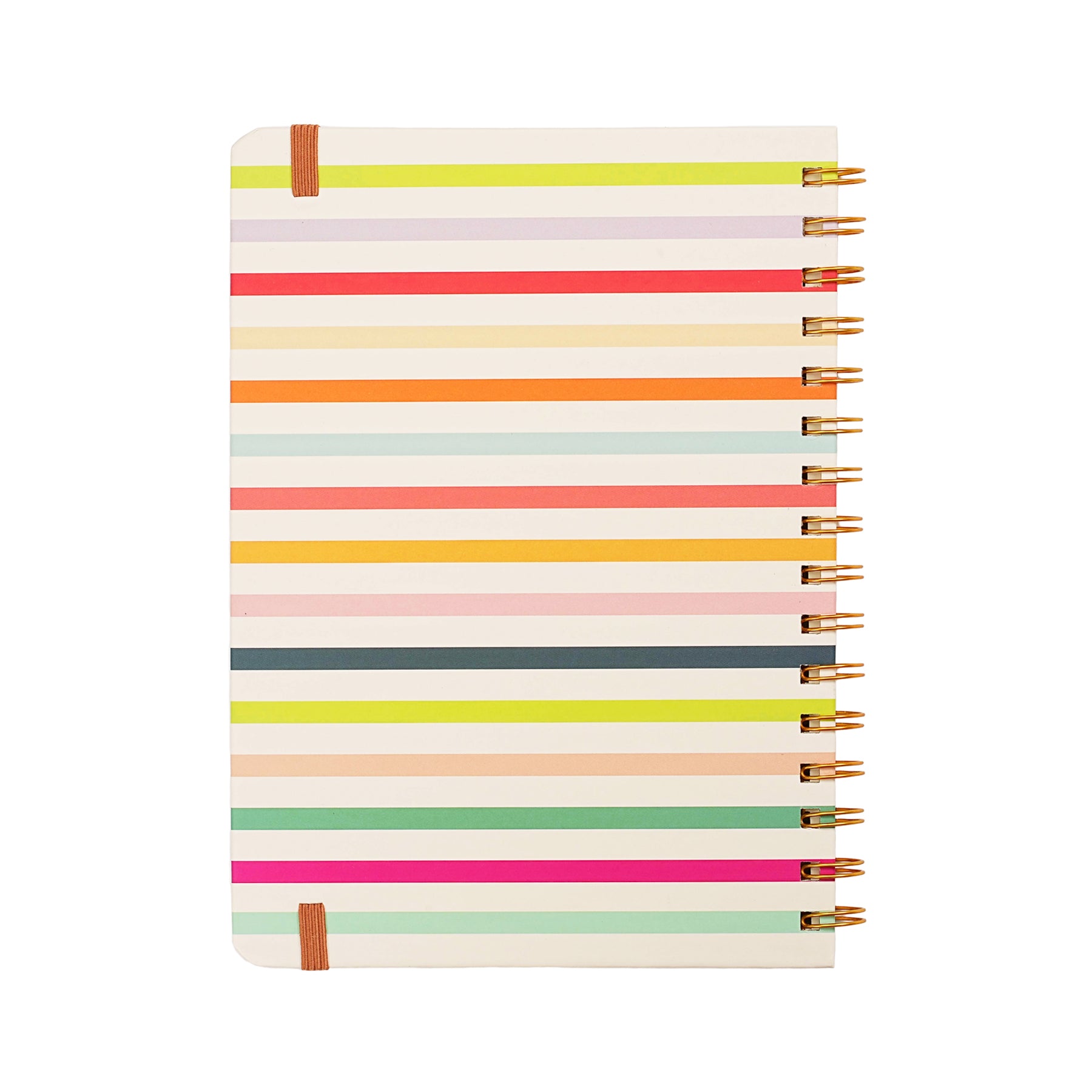 Jubiluu Carnet ligné A5 à spirale et couverture rigide - 96 feuilles (papier offset 100 g), avec élastique - Journal ligné crème classique pour écriture, école, bureau et cadeaux - Rayures arc-en-ciel