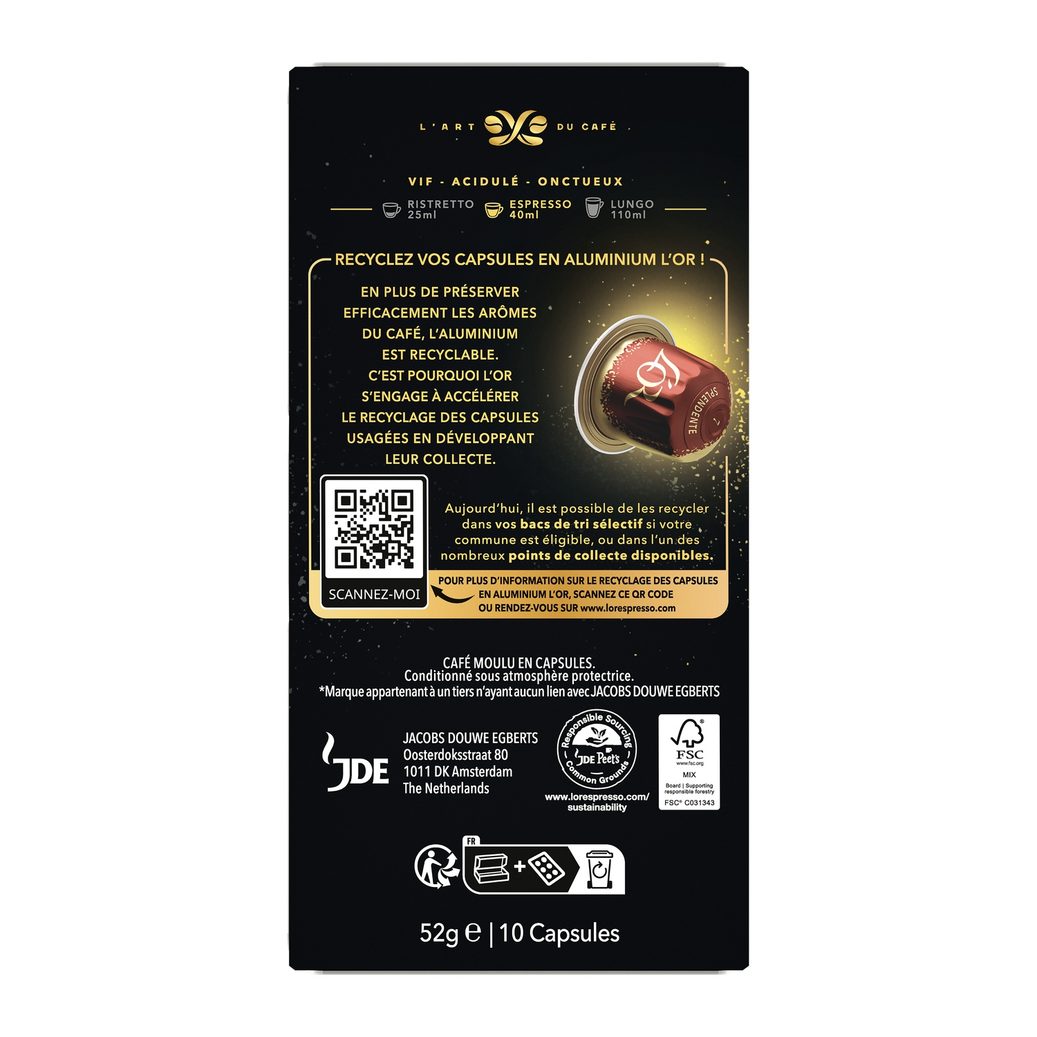 L'OR Capsules Espresso Splendente compatible Nespresso x10