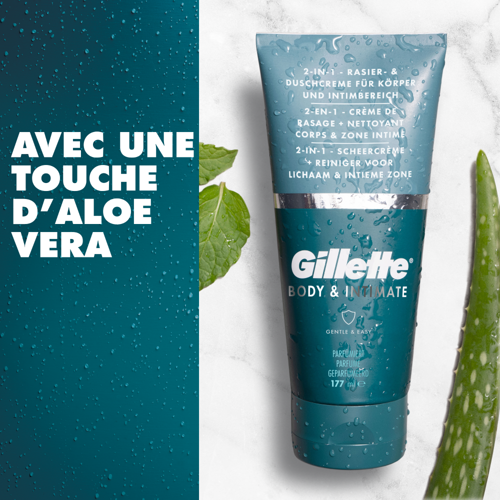 Gillette INTIMATE Crème nettoyante et rasante 2-en-1, 177 ml