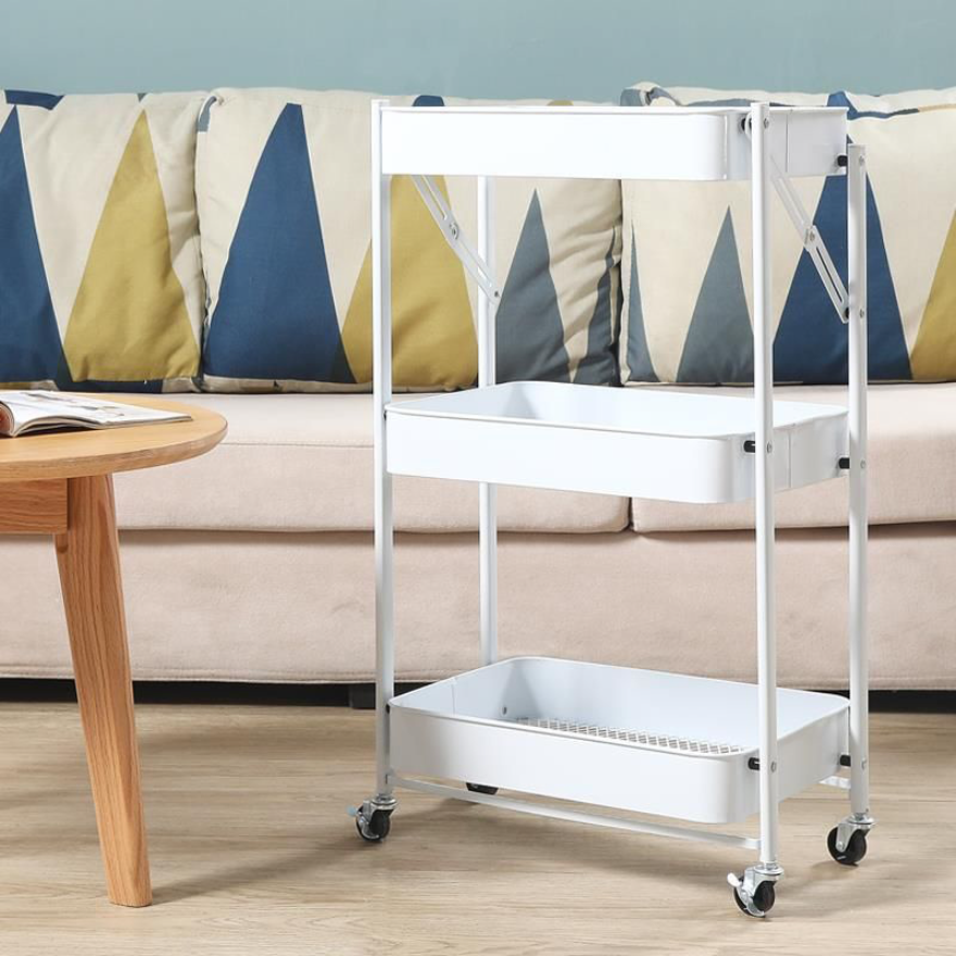 JORDAN&JUDY Chariot de rangement pliable à 3 niveaux sur roulettes, organisateur de stockage mobile