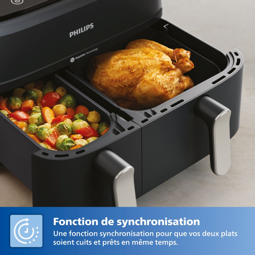 Friteuse sans huile Philips NA351/00 Airfryer double panier Noir/Argent Série 3000 9L