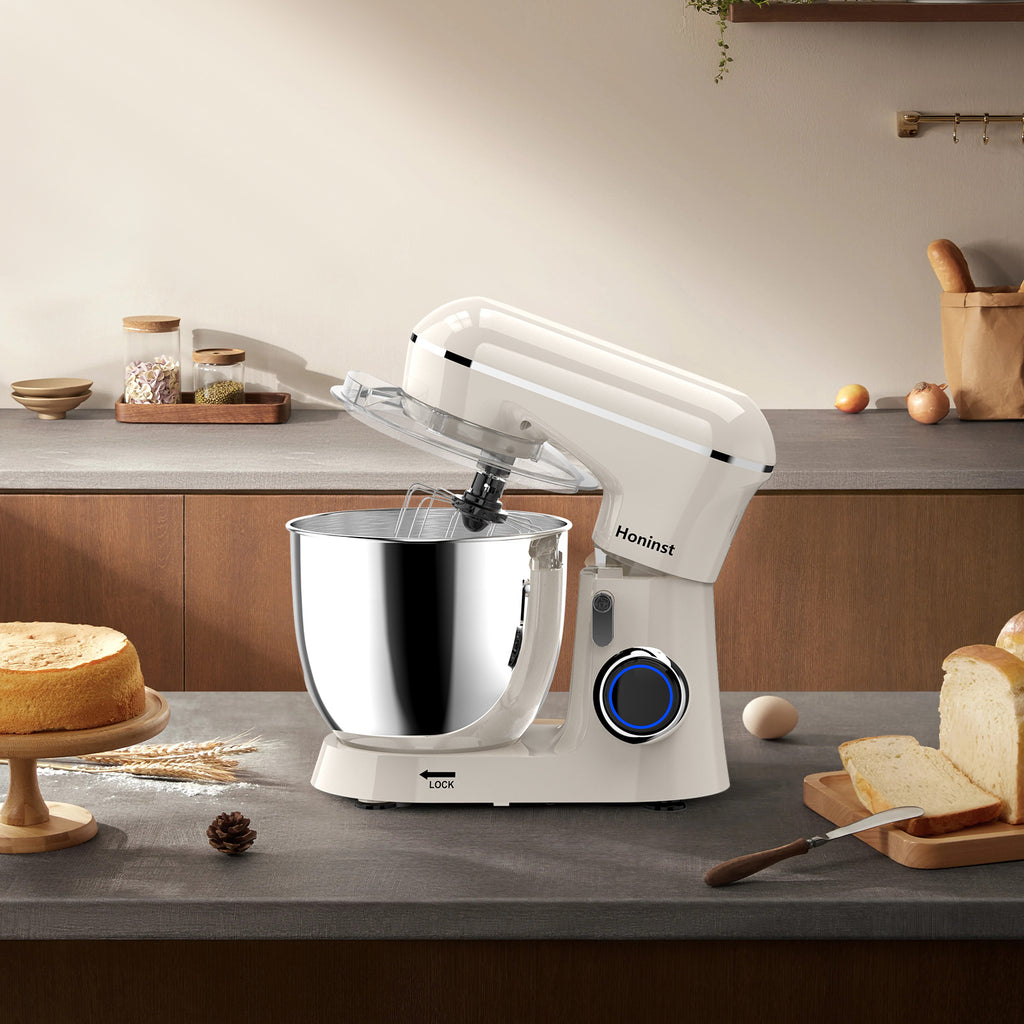 HONINST Robot pâtissier, Robot pâtissier électrique à tête inclinable 6,5 qt 10 vitesses, Robot de cuisine 3-en-1 avec bol, crochet pétrisseur, fouet et batteur plat