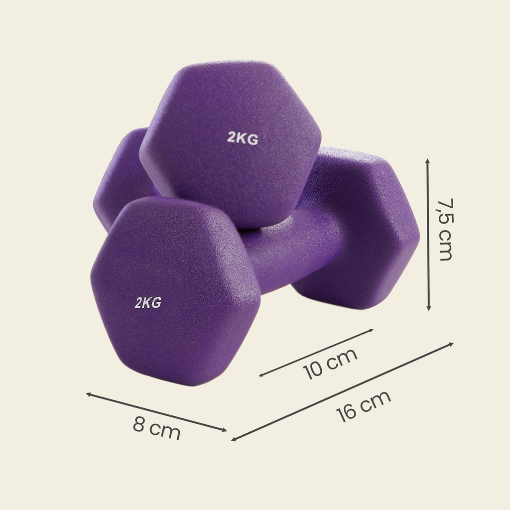 JOYFURNOSLot de 2 haltères, 2 x 2 kg, revêtement en néoprène, Violet