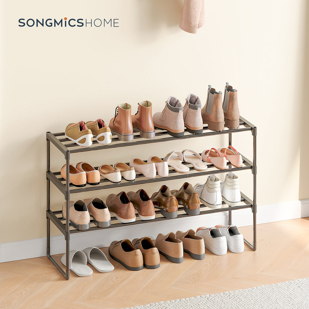 JOYFURNOS Étagère à chaussures en métal 3 niveaux noire – Étroite et empilable, 30 x 92 x 55 cm, Contient 16-20 paires – Organisateur peu encombrant pour entrée, placard ou salon
