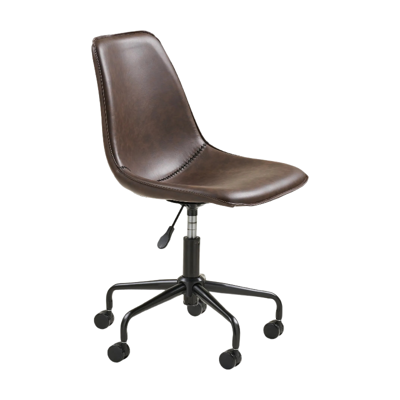 House Nordic Chaise de bureau pivotante, cuir synthétique PU marron foncé, pieds noirs, HN1227