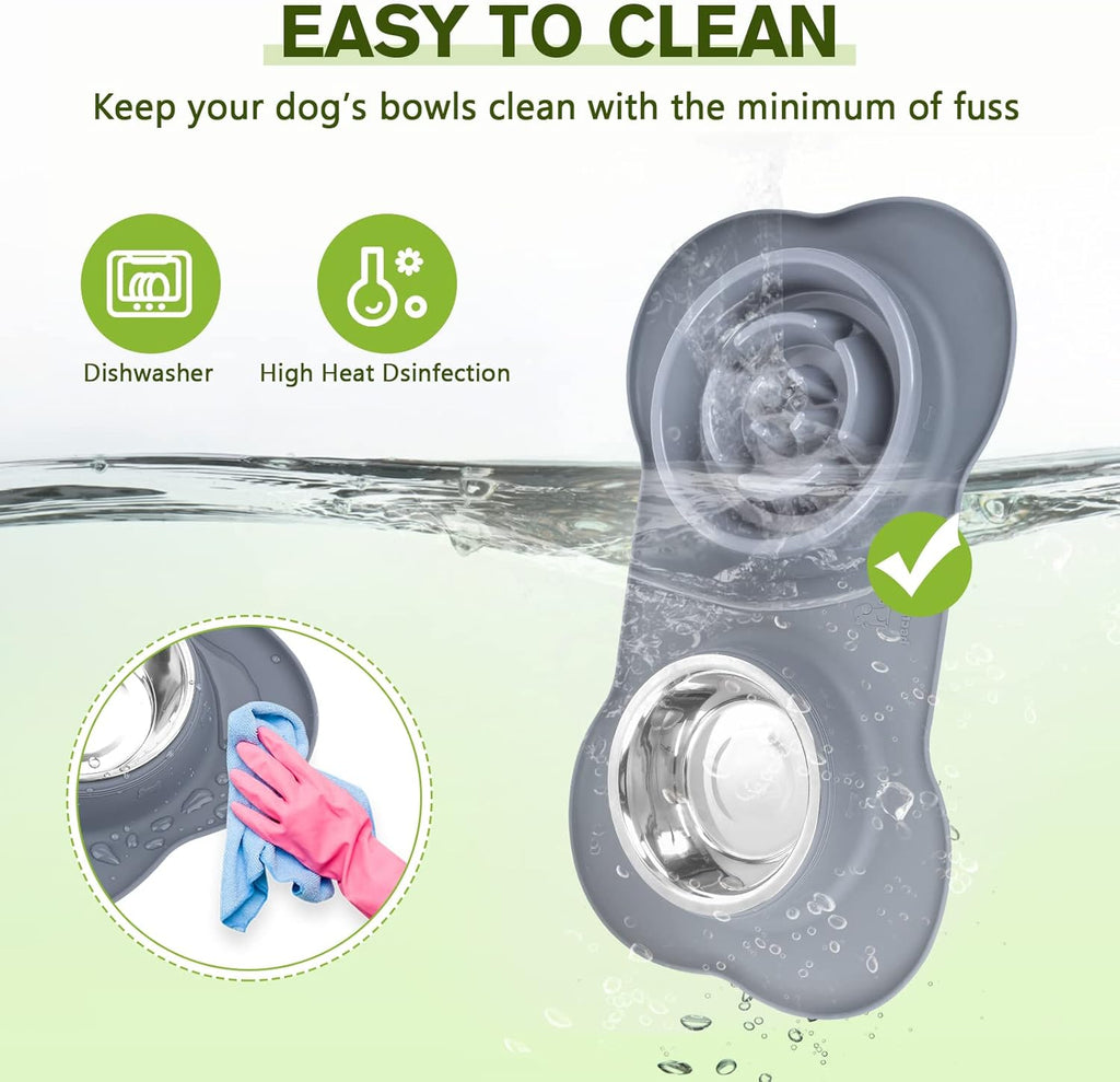 Pecute Bol anti-glouton 3 en 1, Bol en acier inoxydable, Bol anti-glouton, Tapis d'alimentation anti-éclaboussures (Taille M) - Bleu