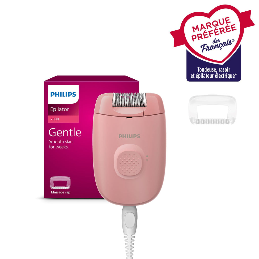 Philips Series 2000 BRE227/00 - Épilateur Électrique Filaire pour Jambes et Corps avec Accessoire de Massage - Rose