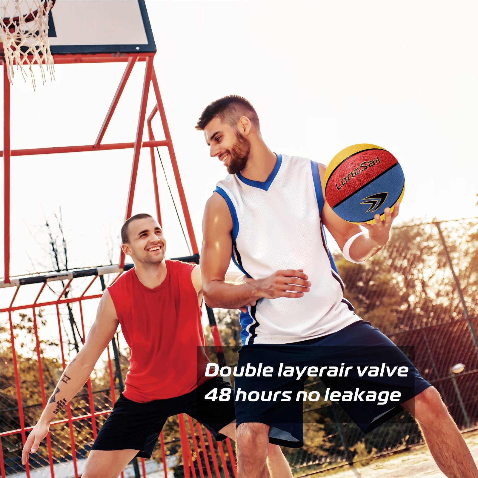 LONGSAIL Ballon de basket en caoutchouc de haute qualité 29,5 po Taille 7 Rouge/Jaune/Bleu