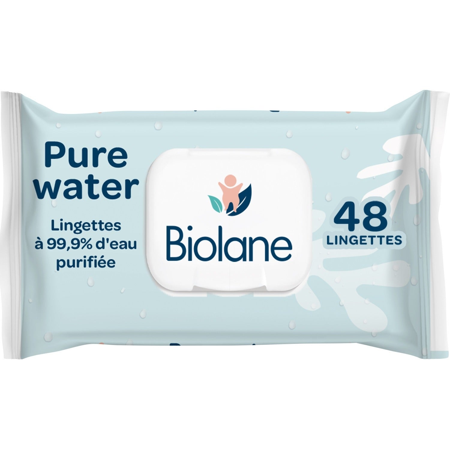 BIOLANE Lingettes nettoyantes pour le corps et le change de bébé, peaux sensibles, 99,9 % d'eau purifiée, 48 lingettes