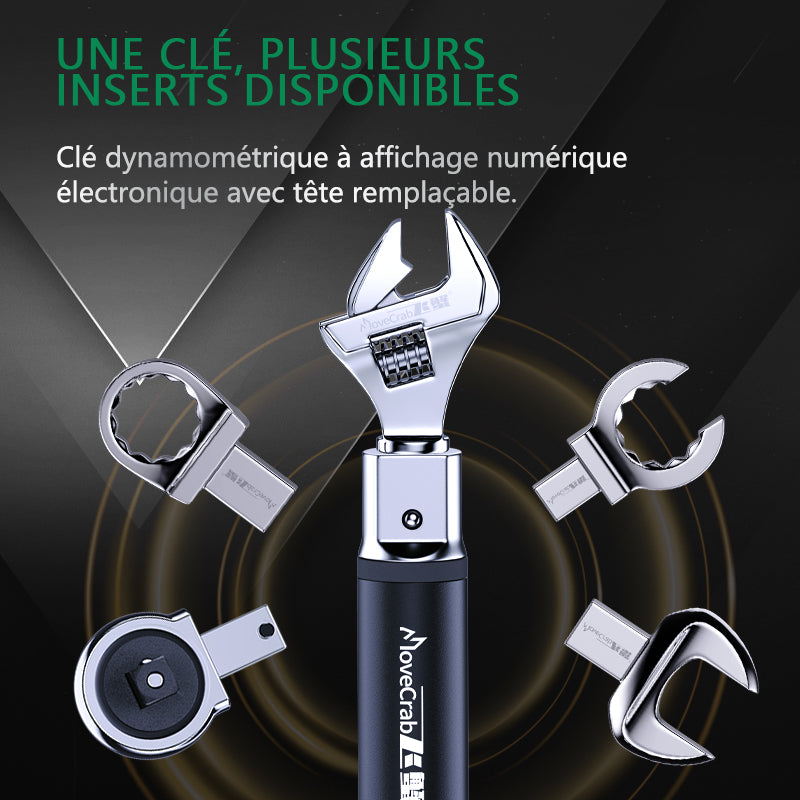 movecrab clé dynamométrique numérique, avec têtes de clé interchangeables, réglage précis, plage de couple 6.8-135 N·m (5-99.6 ft-lb), têtes à cliquet et à fourche