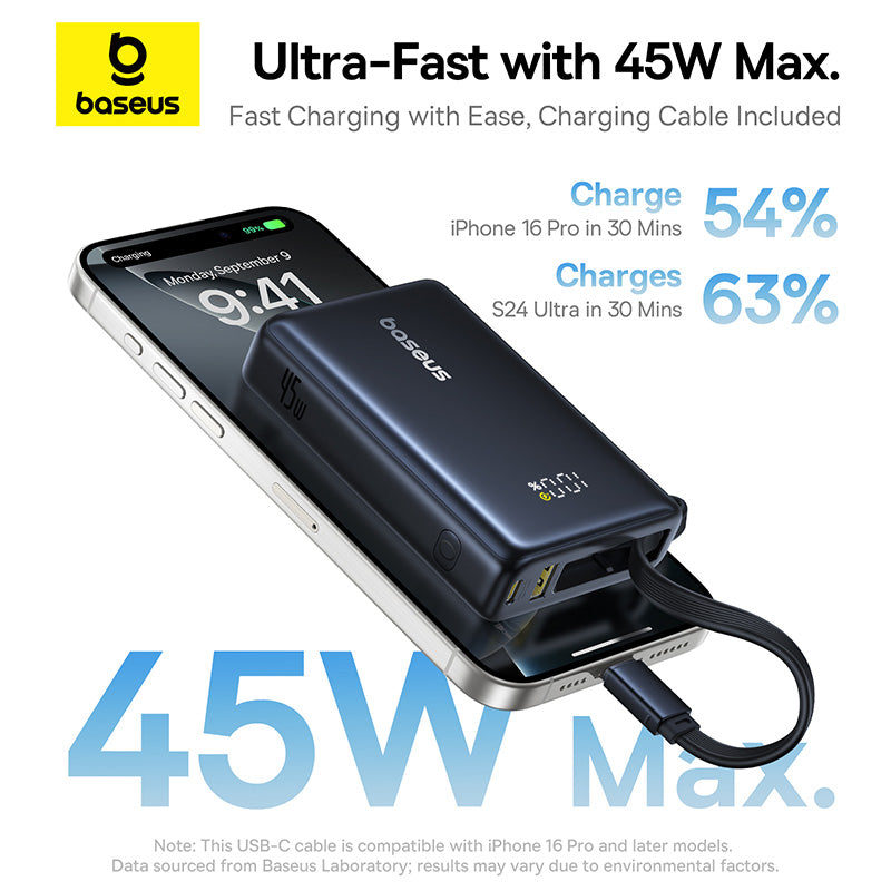 Baseus PicoGo Batterie externe numérique 10000mAh 45 W compatible iPhone 17 - Noir interstellaire