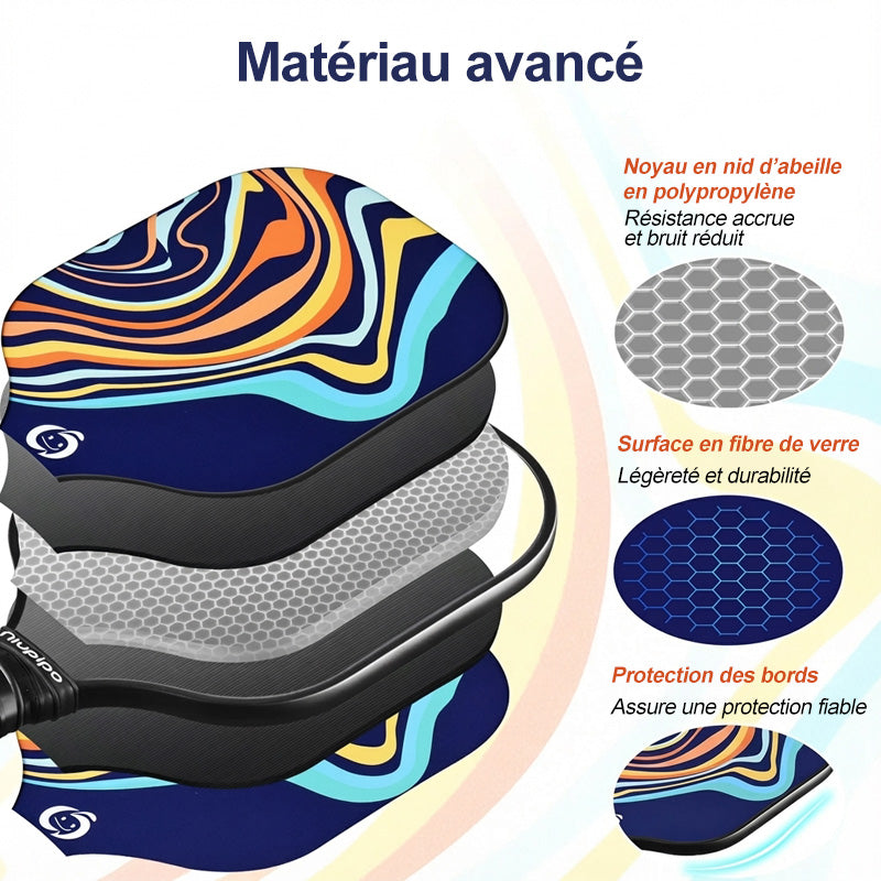 Niupipo Lot de 4 raquettes de pickleball (2 raquettes pour adultes + 2 raquettes pour enfants) – Fibre de verre, Noyau en nid d’abeille en polypropylène, Certifié USAPA, Poignée confortable, Parfait pour une utilisation familiale, MX-23