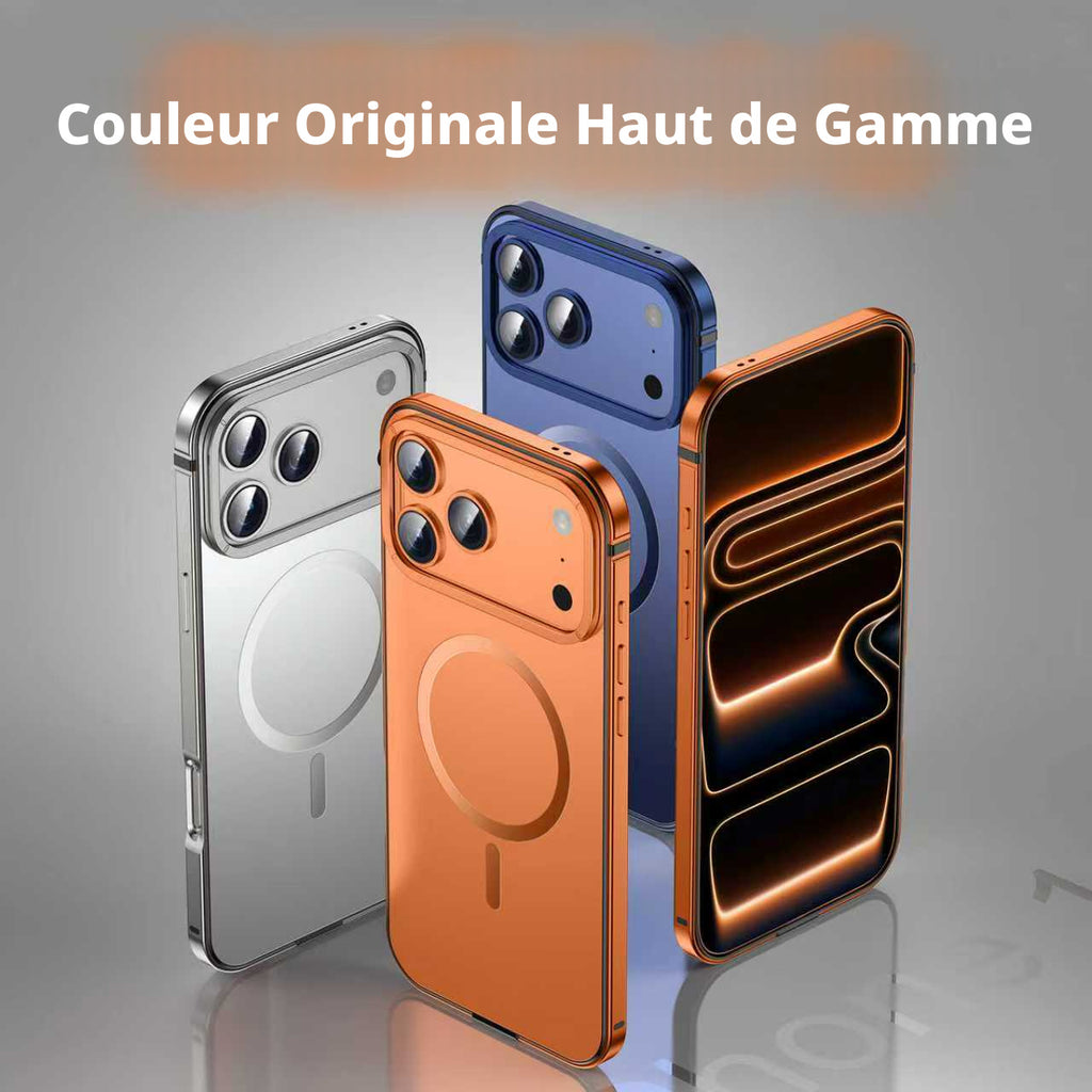IM-CHEN Coque pour iPhone 17 Pro, cadre en alliage, couleur d’origine, versions magnétiques MagSafe, argent, 1 pièce