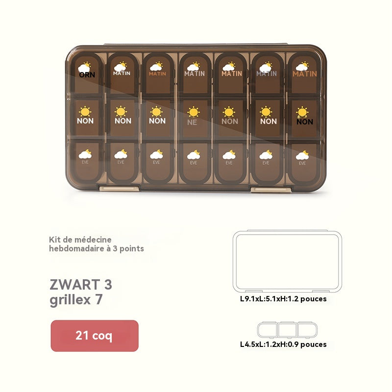 JORDAN&JUDY Pilulier hebdomadaire portable étanche avec 21 compartiments - Marron