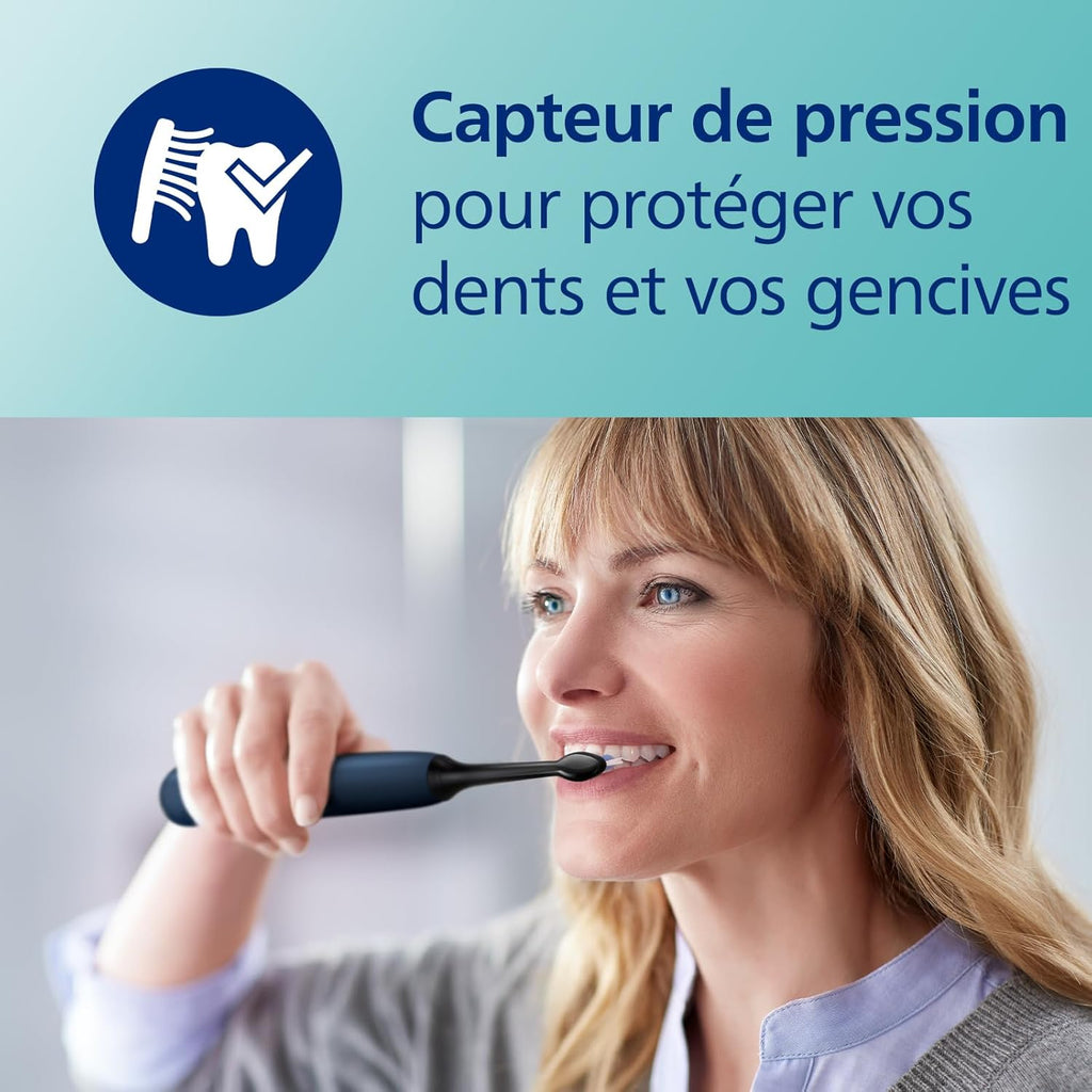 Philips Sonicare ProtectiveClean 5100 HX6851/34 - Brosses à dents électriques avec 3 modes de brossage, capteur de pression, minuterie et étui de voyage, lot de 2, blanc et bleu