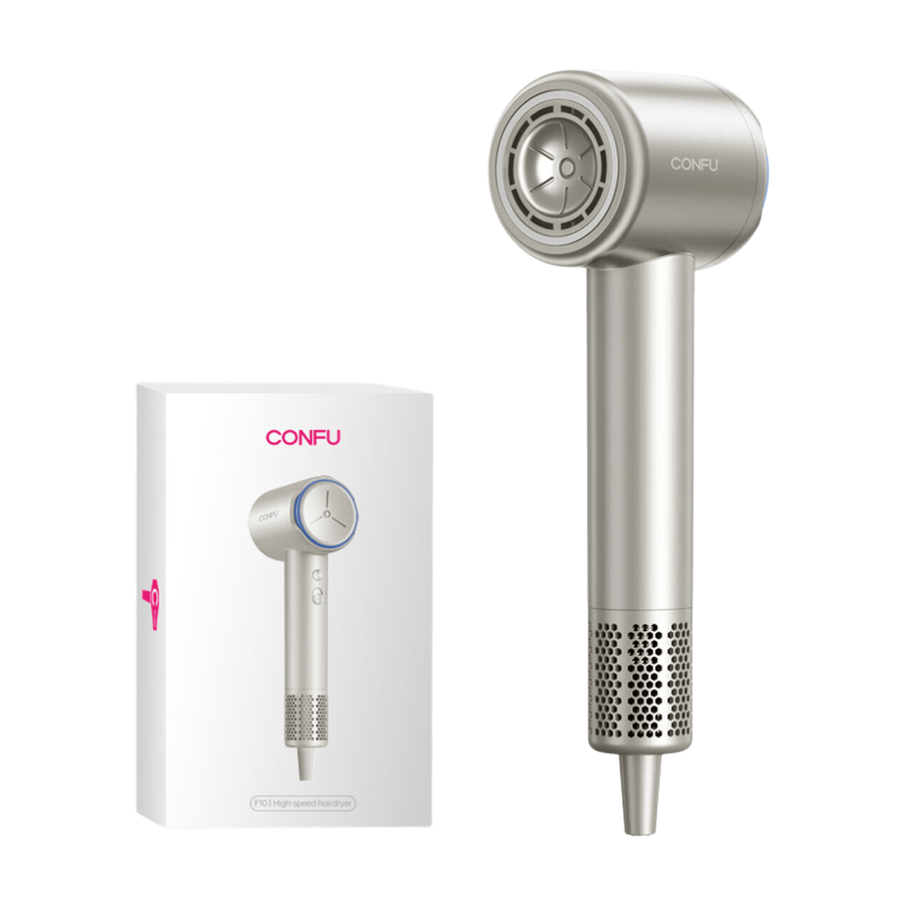 CONFU F10 Sèche-cheveux haute vitesse Kangfu, vitesse 11 W, puissance 1600 W - Blanc，Soin capillaire aux ions négatifs à haute concentration, débit d'air puissant, séchage rapide efficace.