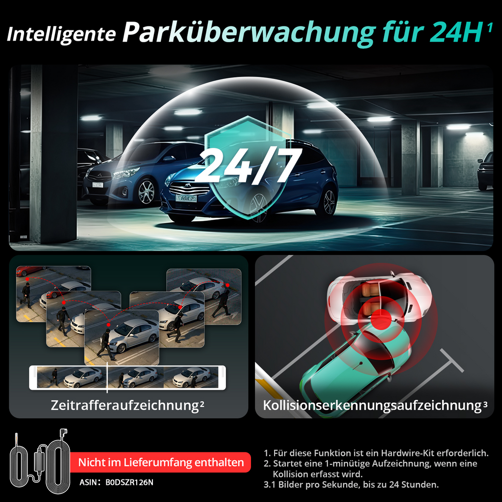 BOTSLAB G300H Plus Dashcam 4K Caméra Embarquée Voiture Avant Arrière | Capteur STARVIS 2, Double Canal WDR, Carte SD 64 Go, Commande Vocale, Wi-Fi 5GHz, GPS, Vision Nocturne