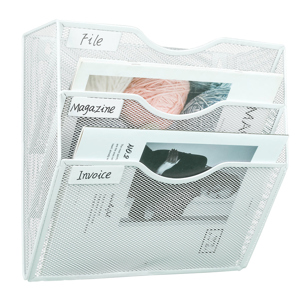 Senhoglb Porte-documents mural A4 en maille métallique à 3 niveaux, Blanc, Soldes du Nouvel An, Meilleures idées cadeaux