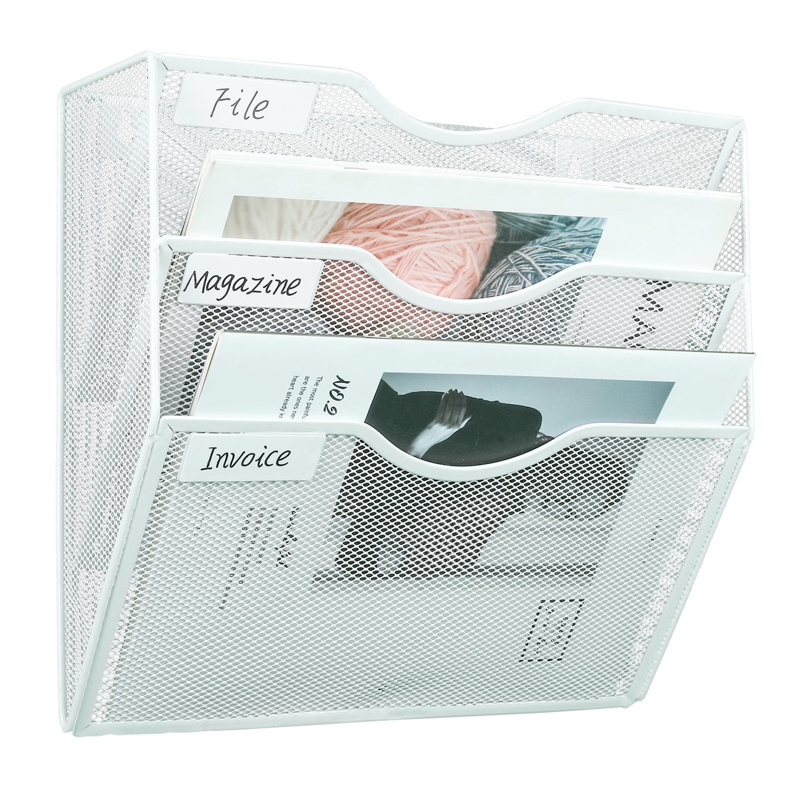 Senhoglb Porte-documents mural A4 en maille métallique à 3 niveaux, Blanc, Soldes du Nouvel An, Meilleures idées cadeaux