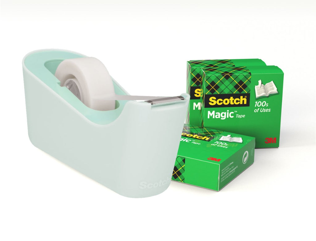 Dévidoir adhésif Scotch C18, menthe + ruban adhésif Scotch Magic, 19 mm x 33 m, 4 rouleaux/lot