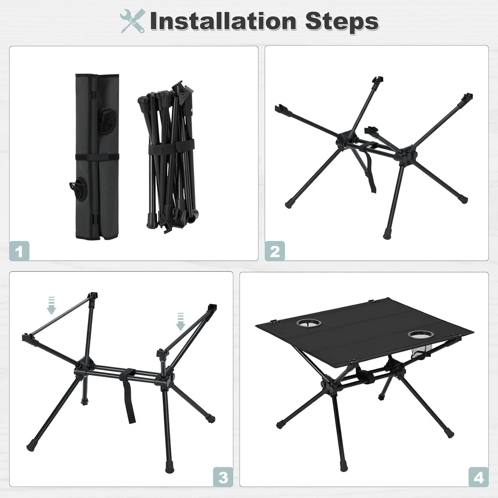 WOLTU Table de camping portable, table pliante ultralégère avec 2 porte-gobelets, table de pique-nique pliante avec sac de rangement, pour le camping, les pique-niques