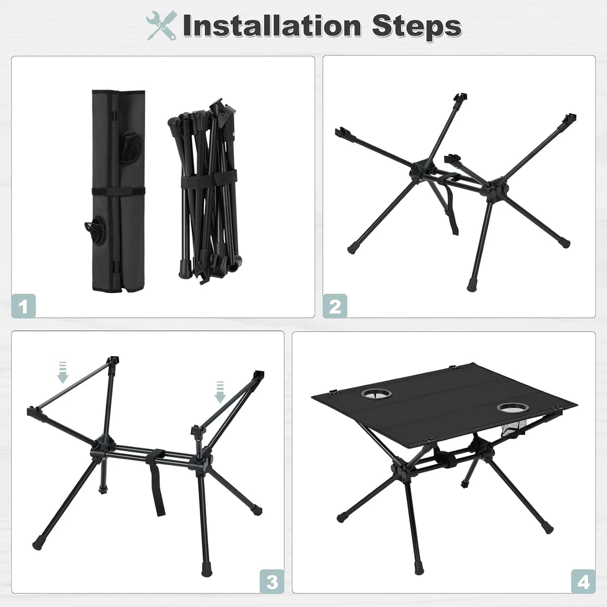 WOLTU Table de camping portable, table pliante ultralégère avec 2 porte-gobelets, table de pique-nique pliante avec sac de rangement, pour le camping, les pique-niques