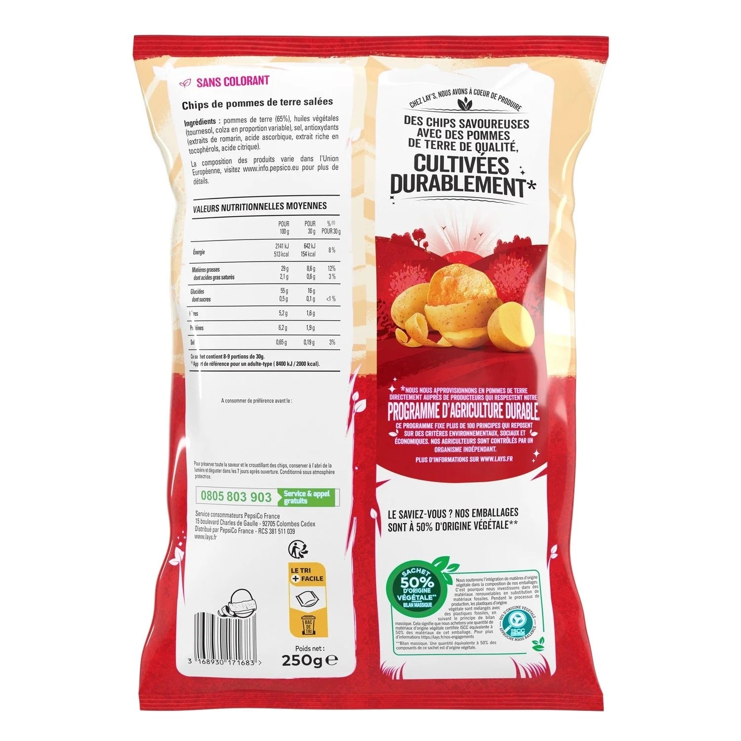 Lay's Chips de Pommes de Terre Salées Nature Sachet Familial, 250 g