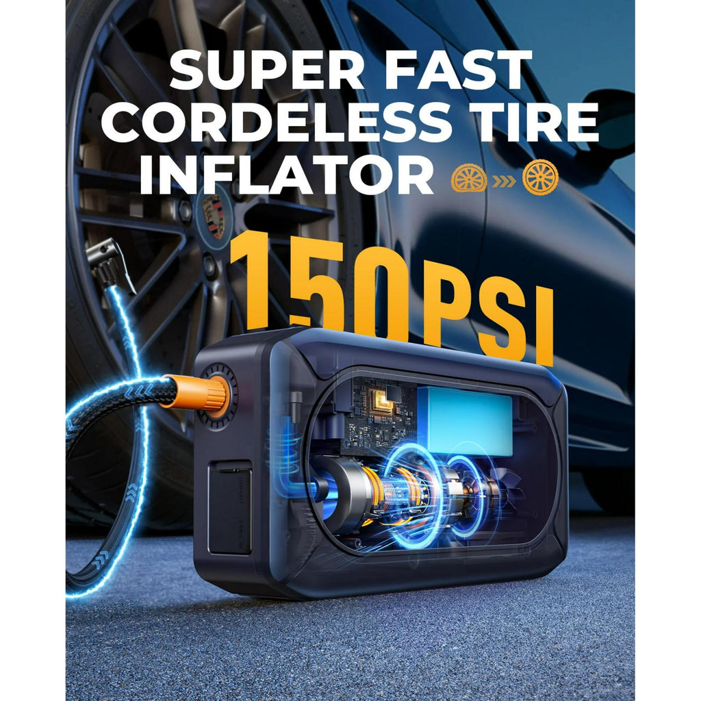 BuTure 4500A démarreur de secours pour voiture, avec compresseur d’air – démarreur de secours portable cinq-en-un pour batterie automobile